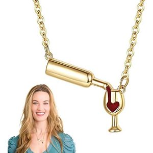 Ketting Wijnglas - Wijnfles hanger ketting voor vrouwen | Wijn & beker ketting hanger ketting voor vrouwen, bruiloft sieraden rode wijn fles ketting Aibyks