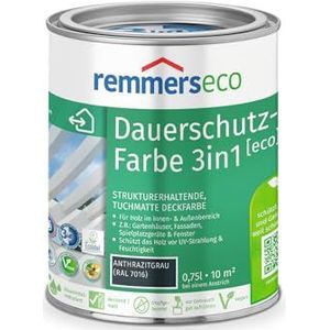 Remmers Oliebeits Color [eco] antracietgrijs (RAL 7016), 0,75 liter, watergedragen eco verf voor hout binnen en buiten, 3 eco verven in één, isolerende grond-, tussen- en aflak, milieuvriendelijk