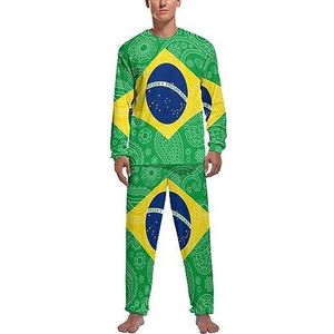 Braziliaanse Paisley vlag zachte heren pyjama set comfortabele lange mouwen loungewear top en broek geschenken M