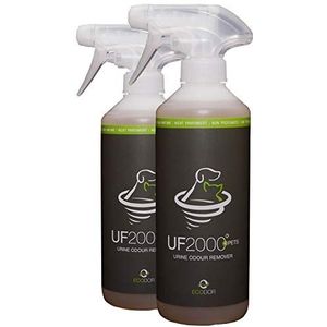 Ecodor UF2000 voor huisdieren 2 x 0,5 liter duopack. Een geurneutraliserende effectieve urineverwijderaar. Puur biologisch, veganistisch en zonder dierproeven geproduceerd.