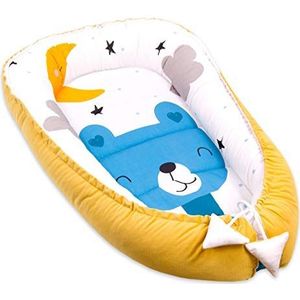 PIMKO Multifunctionele 2-zijdige babynest knuffelnest cocon voor baby's nestje anti-allergische pasgeborenen cocon reisbed 55 x 90 cm katoen en VELVET (Teddy Bear)