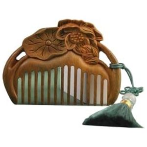 Houten kam, houten met brede tanden, for krullen, 7,5 cm natuurlijke sandelhouten, handgemaakte decoratieve gesneden lotuspatroon holle haarkammen