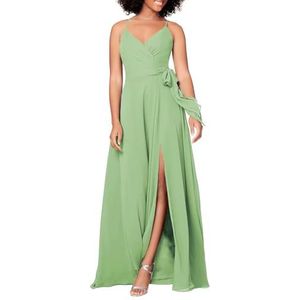 HPPEE Damesjurk met spaghettibandjes, V-hals, chiffon, bruidsmeisjesjurk, mouwloos, formele avondjurk, Sage Groen, 32