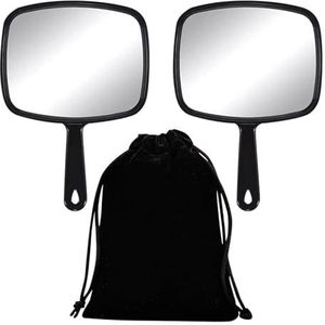 HDGSAFD 2 stuks zwarte make-upspiegel en 1 fluwelen zakje, handmake-upspiegel, draagbare make-upspiegel, rechthoekige make-upspiegel.