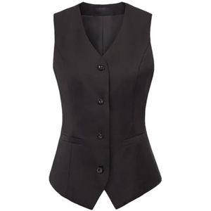 Hgvcfcv Vintage vest voor dames, mouwloos, V-hals, vest, zakdoek, zoom, retro vest, kantoor, formele werkkleding, bovenkleding, Zwart, L
