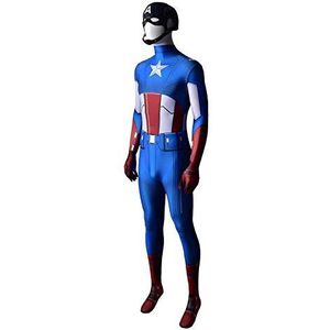 Jongens Fancy Dress Pak Captain America Cosplay Kostuum Halloween Jumpsuit Superhero Onesies Lycra Spandex Zentai,With helme-Men/XXXL 180~185cm