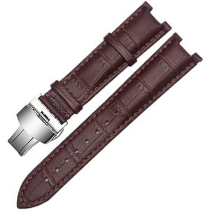 INEOUT Echt lederen horlogeband Compatibel met GC-polsband 22 * 13mm 20 * 11mm Gekerfde band met roestvrijstalen vlindergesp (Color : Brown silver, Size : 20-11mm)