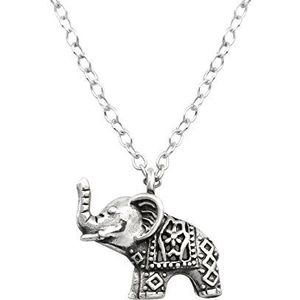 Monkimau Dames ketting olifant hanger van 925 sterling zilver echt zilver geoxideerd met 45 cm ketting