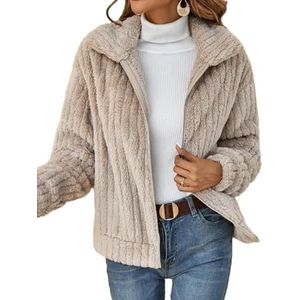 2023 Fall Furry Cardigan Lapel Jacket, Warm Plush Fleece Zipper Casual Coat Top, Lapel Zipper Winter Coat Short Jacket (Apricot,M)
