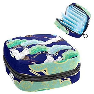 Periode Pouch Draagbare Tampon Opbergtas,Tampon Houder voor Portemonnee Vrouwelijke Product Organizer,Traditionele Chinese Crane Treev, Meerkleurig, 4.7x6.6x6.6 in/12x17x17 cm