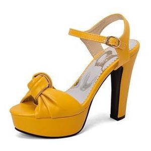 YhdtHSF 4,7 inch open teen sandalen met gesp en hoge hakken met waterplatform, geel, 38 EU