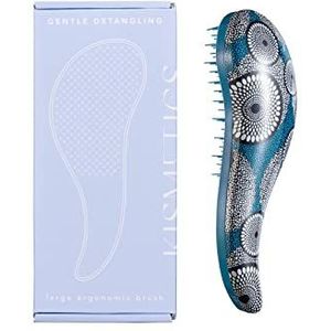 KISMETICS - Grote ergonomische borstel, zacht ontwarrend, ontwarrende haarborstel voor alle haartypes, nat of droog haar (blauwe cirkel)