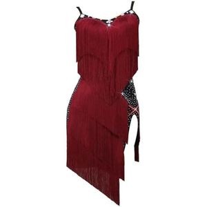 FZHQNZJF Latijns-Amerikaanse Dansjurken Voor Wedstrijden Bretels Ballroom Dansvoorstelling Kostuum Salsa Tango Danskleding Met Kwastjes Cha Cha Rok Met Strass Steentjes,Rood,L