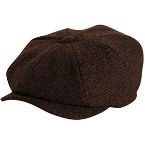 Gamble & Gunn Shelby' platte pet visgraat vintage stijl bakker jongen doek hoed knop top, Bruin, XL