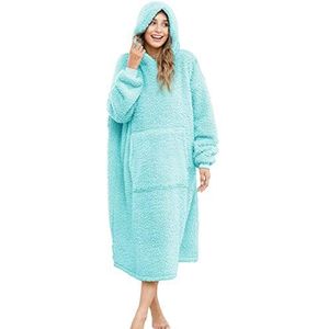 ililmmoe Unisex oversized draagbare deken hoodie voor vrouwen mannen, lange comfortabele sherpa-deken sweatshirt Ruige trui pluche warme gezellige deken één maat past iedereen Lakeblue