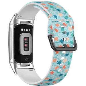 RYANUKA Zachte sportband compatibel met Fitbit Charge 5 / Fitbit Charge 6 (bovenaanzicht zwemmen zeeschildpadden), siliconen armband accessoire, Siliconen, Geen edelsteen