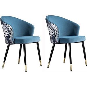 GEIRONV Moderne fluwelen eetkamerstoel set van 2, met metalen poten fluwelen rugleuningen zitting huishoudelijke make-up stoel dressing woonkamer stoel Eetstoelen (Color : Lake blue, Size : 43x44x79