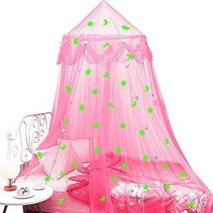 Malaxlx Bedluifel voor meisjes met Glow in the Dark Stars Moons, Prinses Canopy Dome Klamboe Verjaardagscadeaus voor Kinderen Slaapkamer Decor Roze