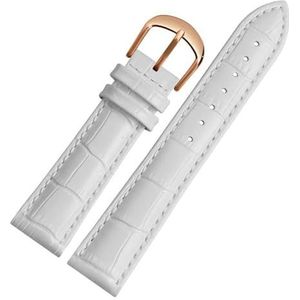 Leren horlogebanden， Leren horlogeband 10-22mm Leren vervangende horlogeband met roestvrijstalen gesp(White Rose Gold,16mm)