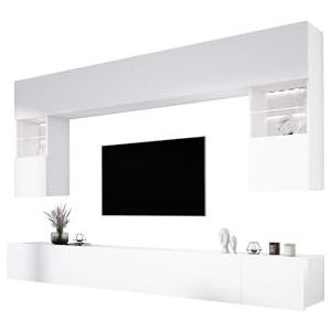 3E 3xE living.com Hangkast, 10 deuren, 18 legplanken, wit, MDF, 300 cm x 42 cm, in hoogte verstelbaar