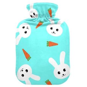 LI ZHI XIN Pvc Warmwaterkruik met Fluwelen Cover 1L 2L Kleine Medium Konijn Wortel Cartoon Patroon