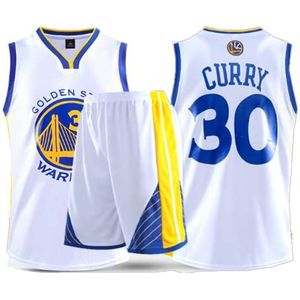 LUVYIMO Set van mouwloos basketbalshirt met shorts voor kinderen, mesh, uniform, jongens, zomerkledingset, Wit, 3XS(85-95CM)