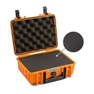 B&W Outdoor Case Hard Case Type 1000 met schuim (hardcase case case IP67, SI kubusschuim, waterdicht, binnenmaat 25x17,5x9,5cm, oranje)