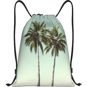 BTCOWZRV Trekkoord Rugzak Palmboom Print Waterdichte String Bag Verstelbare Gym Trekkoord Tas Sport Sackpack, Zwart, Medium