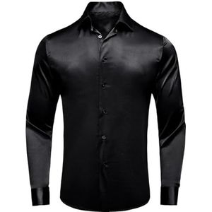 Solid Silky Heren Shirts Revers Lange Mouw Jurk Shirt Zachte Blouse Casual Bruiloft Zakelijk Shirt CY-1634 XL