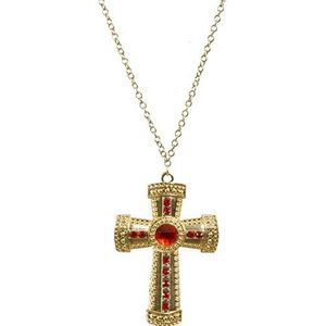 Amakando Halsketting met sieradenhanger kruis perrier/hanger: 11 cm x 7,5 cm in goud-rood/kostuumaccessoire priester voor volwassenen/bruikbaar voor carnaval & carnaval