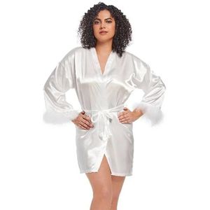 Satijnen Badjas Sexy Badjas Satijn Vrouwen Plus Size Satijnen Gewaden Effen Korte Zijdeachtige Badjassen Bruid Bruidsmeisje Party Badjas Voor Vrouw, Wit, M