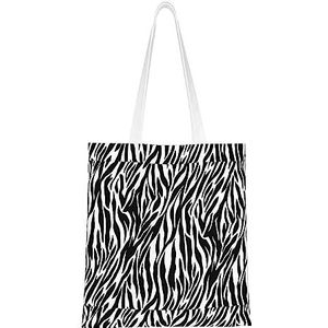 LamaMe Zebra Print 12ann Herbruikbare Canvas Tote Voor Winkelen Strand Moederdag Gift Bag, Zwart, Eén maat