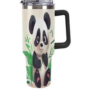 40 oz roestvrijstalen beker met handvat panda ster grote capaciteit autobeker lekvrije reisbeker koffiemok dubbel drinkdeksel waterfles geschenken voor mannen vrouwen