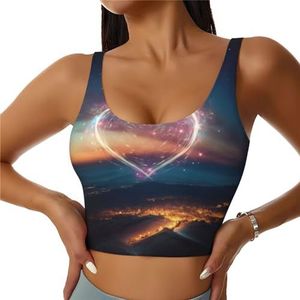Shooting Star Heart Print Casual Wear Vrouwen Sport Vest Yoga Vest Workout Vest Voor Vrouwen Lichtgewicht Trendy, Zwart, S