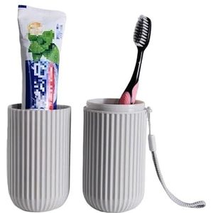 Draagbare spoelbeker met verticale streep, reistandenborsteldoos, tandenborstelbeker, tandwarendoos, tandpastacontainer (Color : Gray)