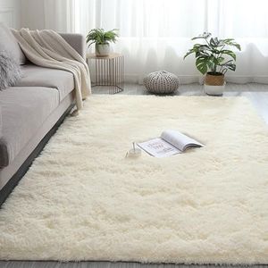 Schapenvacht Tapijt 140 x 150 cm Faux Schapenvacht Tapijt Area Tapijt Antislip Moderne Extra Zachte Luxe voor Bedmatje Bank Mat Bedmatje Sofa Kinderkamer, Warm Wit