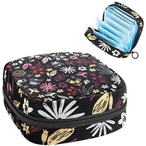 Periode Pouch Draagbare Tampon Opbergtas,Tampon Houder voor Portemonnee Vrouwelijke Product Organizer,Kleurrijke bloemen, Meerkleurig, 4.7x6.6x6.6 in/12x17x17 cm