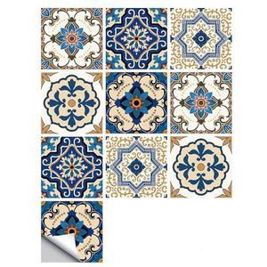 Tegelstickers, blauwe geometrische bloem, hittebestendig, waterdicht, zelfklevend, op tegelschilstokbehang, spatwand, tegelstickers voor woondecoratie, woonkamer, keuken, badkamer, muur, 15 x 15 cm x