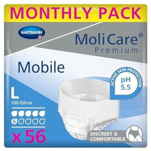 MoliCare Premium mobiel wegwerpondergoed: discreet gebruik voor vrouwen en mannen met incontinentie; 6 druppels, maat L, verpakking van 56