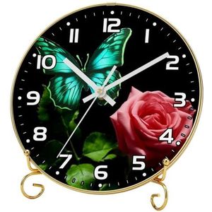YTYVAGT Wandklok, moderne klokken op batterijen, vlinder en roos, ronde stille klok 9.4