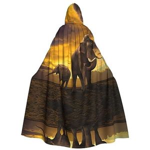 DEXNEL Zonsondergang Ouder-Kind Olifant 150 cm Hooded Cape Unisex Halloween Mantel Voor Duivel Heks Tovenaar Halloween Cosplay, Dress Up