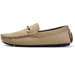 Heren loafers schoen suède vamp ronde neus rijschoenen antislip comfortabele flexibele prom slip-on (Color : Khaki, Size : 43 EU)