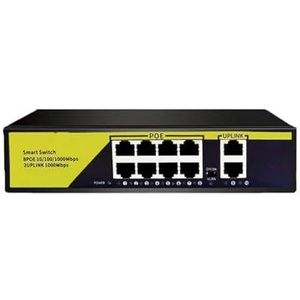 10-Port Poe Switch Gigabit Poe VLAN Netwerk Switch met SFP 10/100/1000Mbps (Kleur: 8 Poe Geel)
