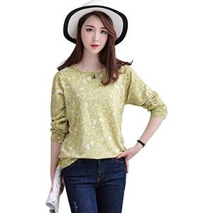 Dierouya Casual blouse met bloemenprint, lange mouwen, dames M, groen, Geel, S-XXL