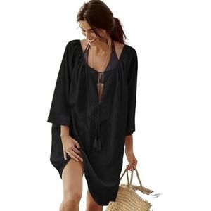 Cover Ups Voor Vrouwen Strandkleding Dames Zonnebescherming V-hals Losse Strand Cover-up Jurk Zomer Mode Badpak Cover Ups Voor Vrouwen (Zwart)