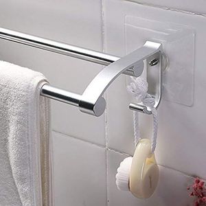 Dubbele Handdoekstang zelfklevend met 2 Haken voor Muur/Wand Bevestiging - Handdoekrek/Handoekstang - Ophangen zonder boren & schroeven - Decopatent