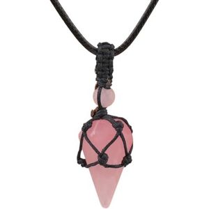 Crystal Pendulum Pendant Necklace for Women Fashion Gemstones Leather Necklace Crystals Jewelry Gifts (Color : Rose Quartz)