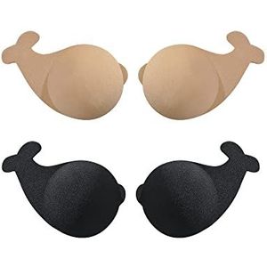 FDEETY Strapless siliconen beha push-up tape sticker onzichtbaar ondergoed lift bralette waterdicht naadloos, zwart-beige, S