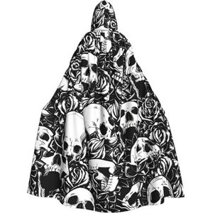 Womens Mens volledige lengte carnaval cape met capuchon cosplay kostuums mantel, 190 cm schedel