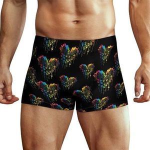 Tie Dye Kleurrijke Hond Poot Hart Heren Boxer Slips Hoge Tailleband Zacht Ondergoed Stretch Trunks Panty